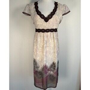 Boston Design Studio Midi Dress Women Petite 12P Palm Print Brown Cream